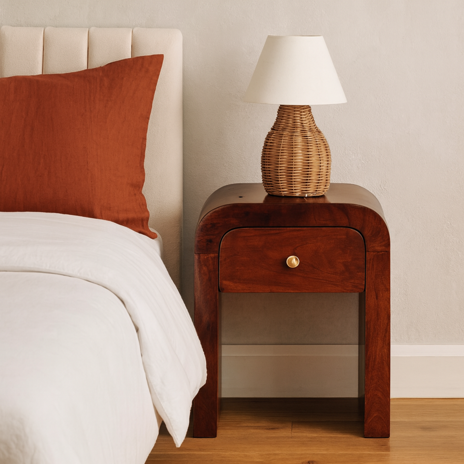 Chioggia Mango Wood Bedside Table Chestnut Finish - Brown
