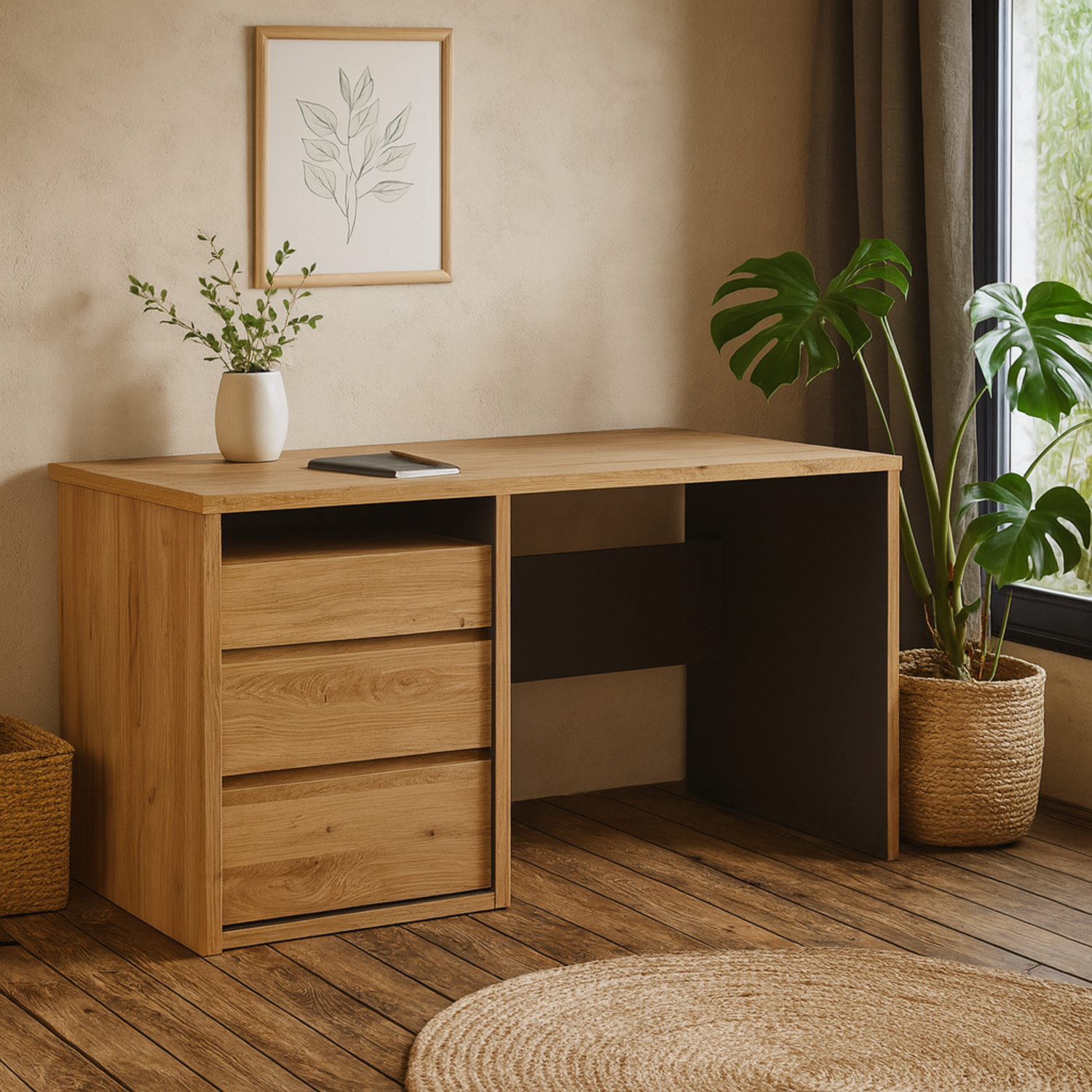 Athens Natural Effect 3 Drawer Desk - Neutral