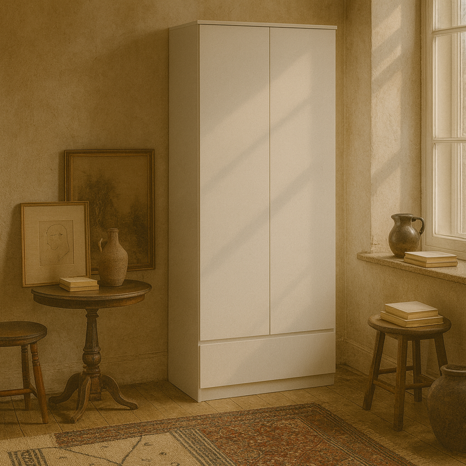 Budapest 2 Door Gloss Wooden Wardrobe with Drawer - White