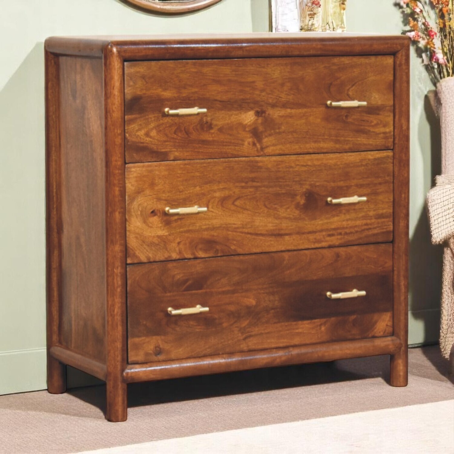 Solid Wood Regency 3-Drawer Chest - Brown