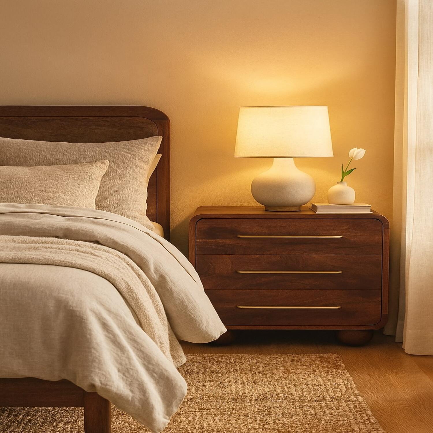 Solid Wood 3-Drawer Rounded Chest - Brown