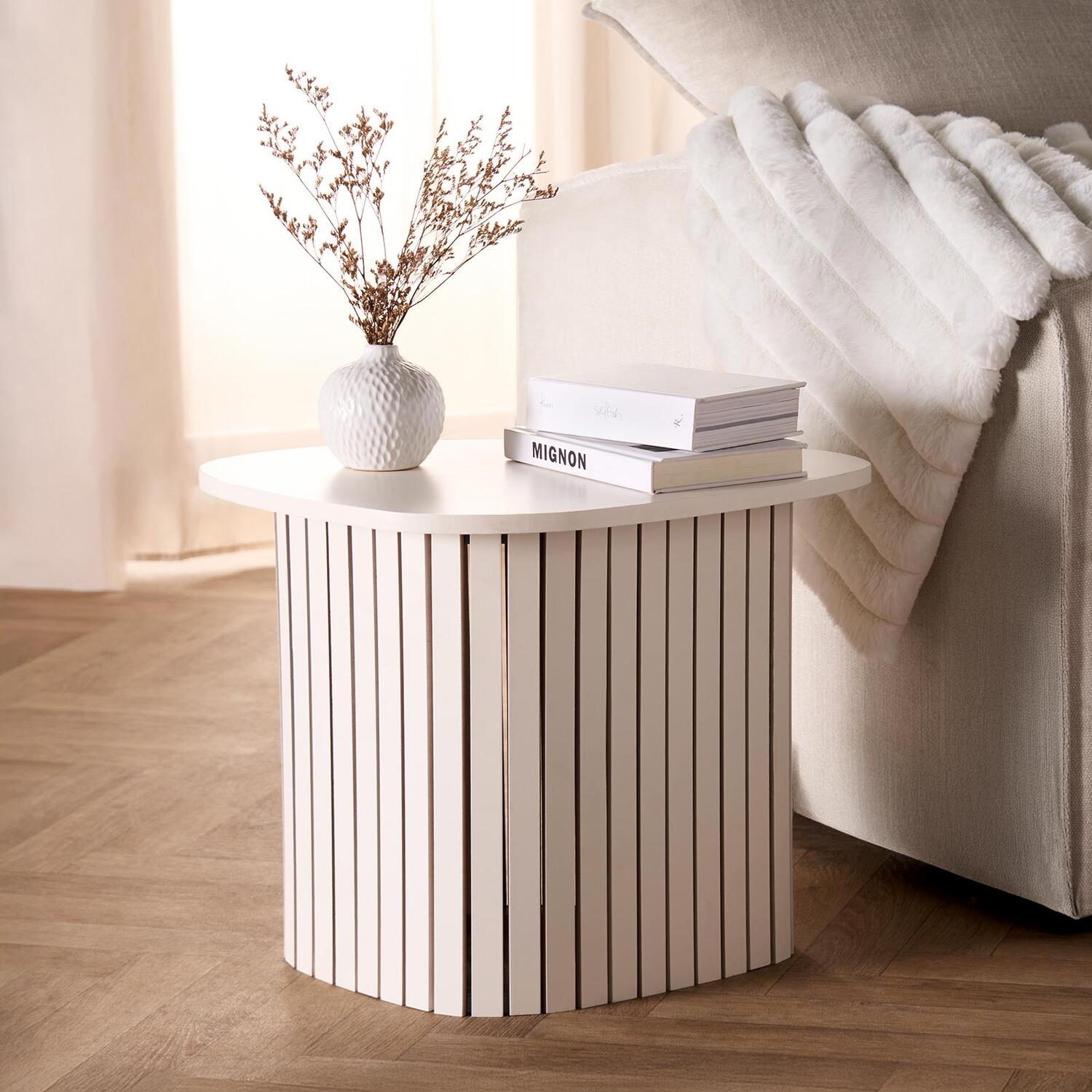 Ohs Madison Ribbed Side Table - Cream