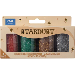 Pack of 4 PME Xmas Stardust Edible Glitter Sugar Sprinkles