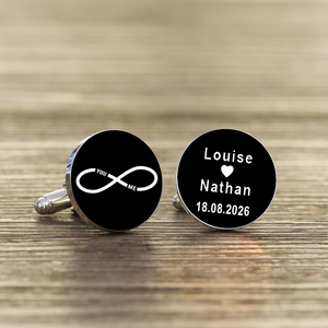 Personalised You & Me Infinity Cufflinks - Silver Finish