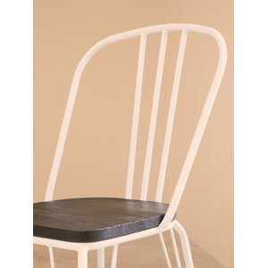 District White Metal Frame with Elm Wood Dining Chair