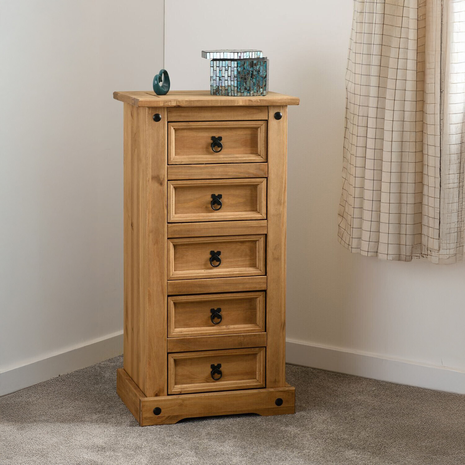 Corona 5 Drawer Narrow Chest Distressed Waxed Pine - Distressed Waxed Pine