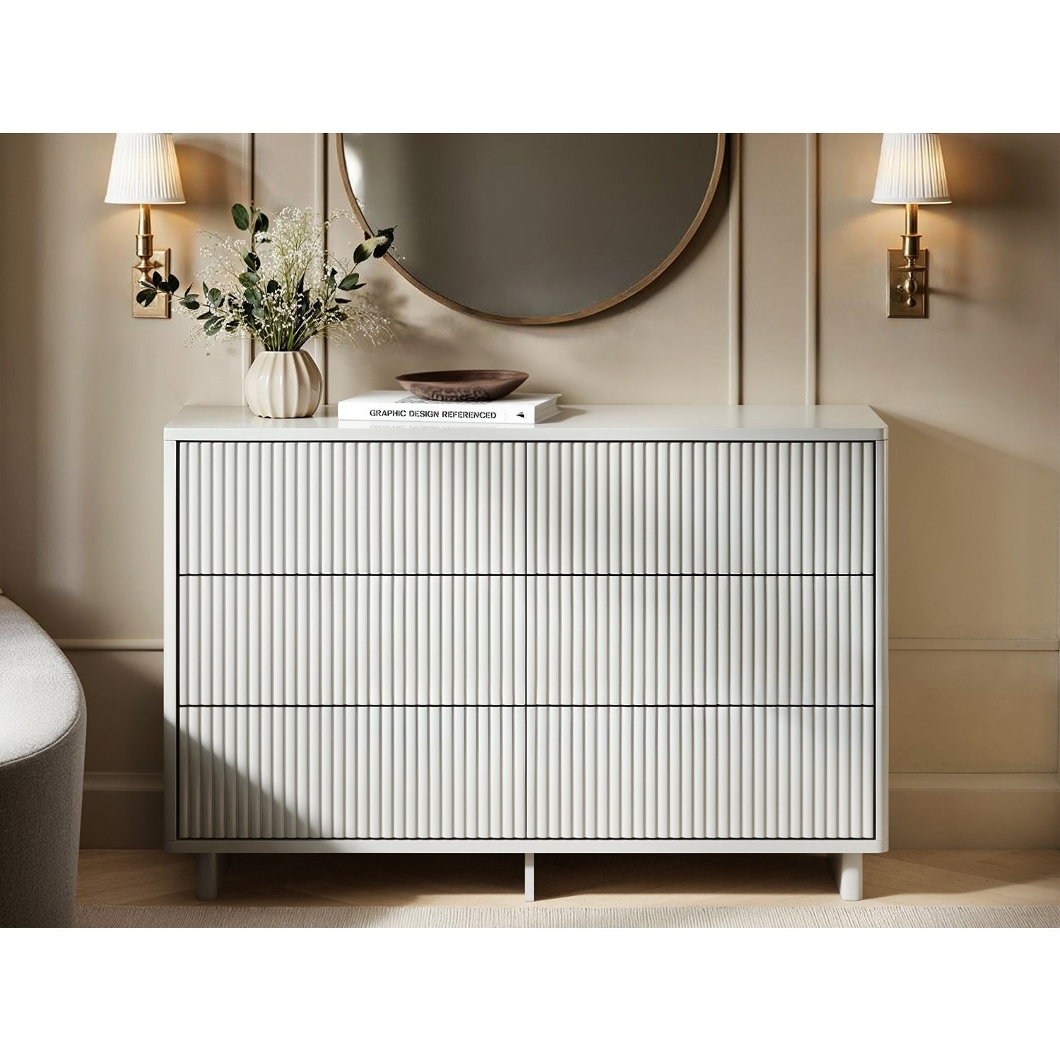 Rackhams White Velmor Ribbed Chest Of 6 Drawers - Image 2
