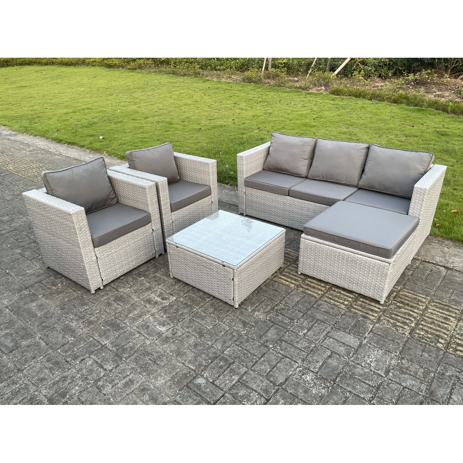 Fimous Rattan 6 Seater Sofa Set Chairs Stool