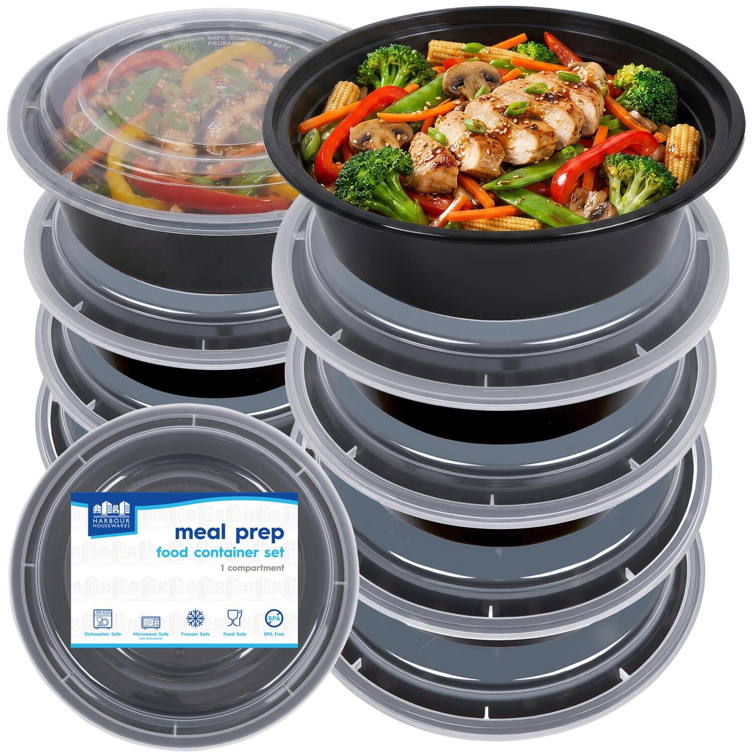 10x 880ml Round Meal Prep Containers with Lids Black BPA-Free Food Storage - Image 4