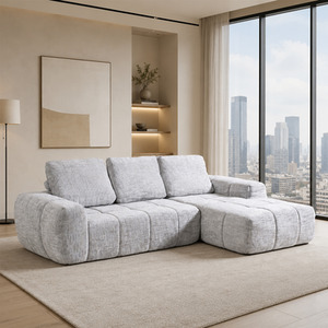 MIMO Indoor Modular Chaise Lounge Sofa Set, Chenille Fabric, Grey