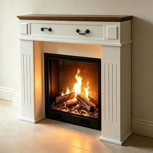 Wood Fireplace Surround with 3 Storage Cupboards Brown White Mantel Cabinet Unit