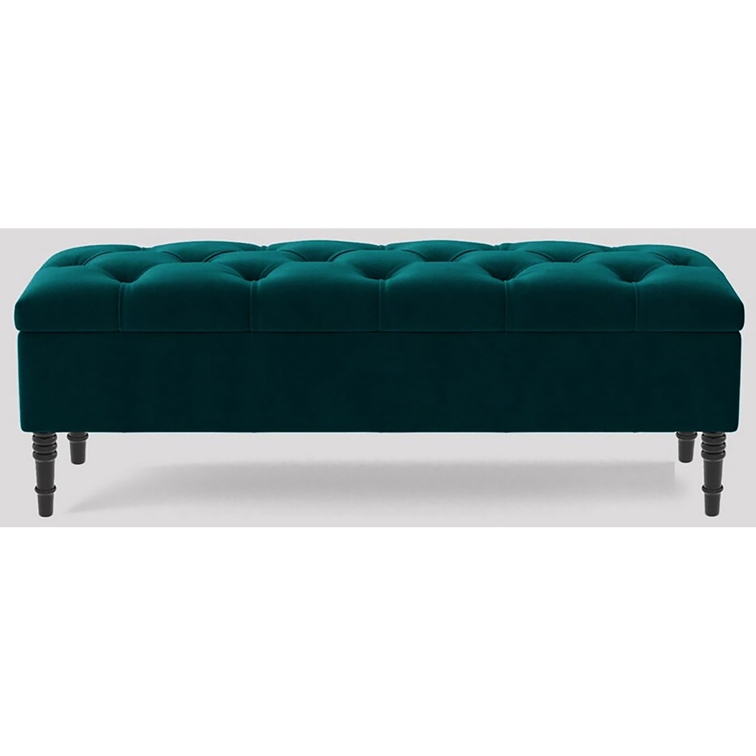 R&M Furnishers 137Cm Chesterfield Ottoman Storage Bench, Duck Egg Tufted Upholstered Velvet Ottoman Footstool - Emerald Green Plush Velvet