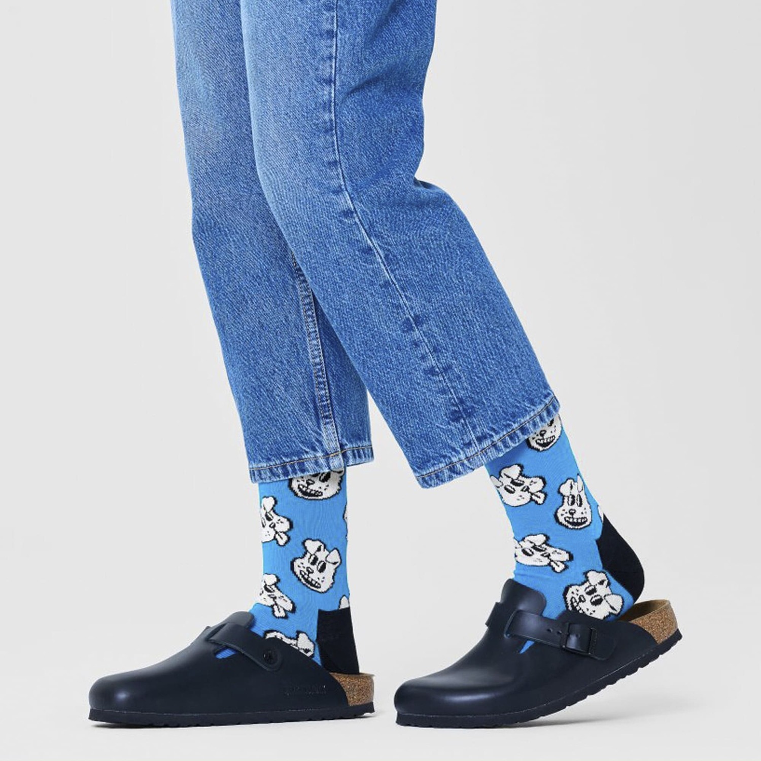 Happy Socks 1 Pack Mens & Ladies Cotton Blue Doggo Design Socks - Blue / 6-11