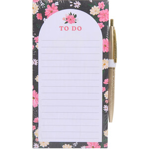 Black and Pink Floral Magnetic Notepad