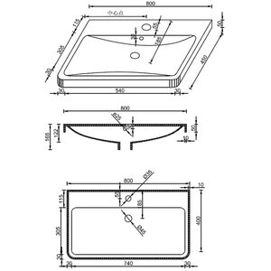 Curved Resin Recessed Basin 800mm