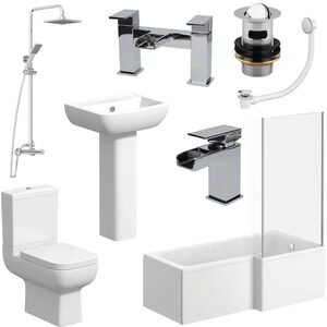 Complete Bathroom Suite with L Shape Shower Bath - Right Hand