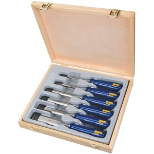 IRWIN Marples M444 6-piece bevel-edge chisel set with blue Chip handles