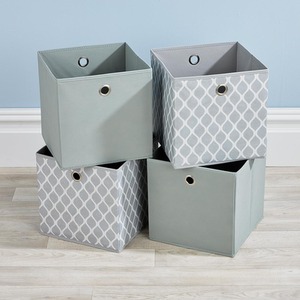 Grey Pattern / Canvas Home Source Pack of 4 Cube Canvas Fabric Storage Insert Boxes shot 17033509