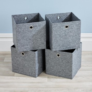 Grey Felt / Felt Home Source Pack of 4 Cube Canvas Fabric Storage Insert Boxes shot 17033579