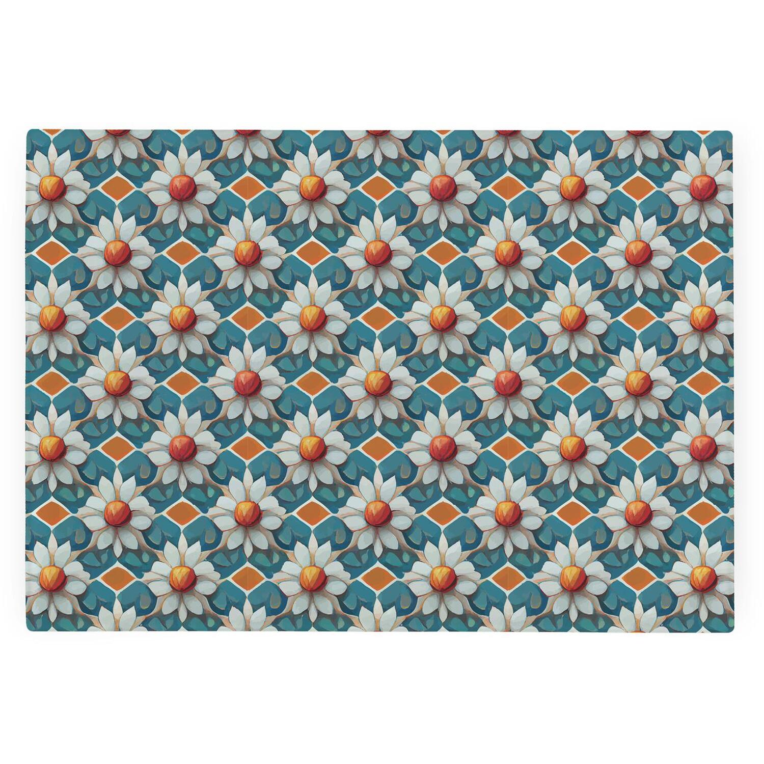 Image of Blue Floral Tile Smooth Glass Worktop&hellip;