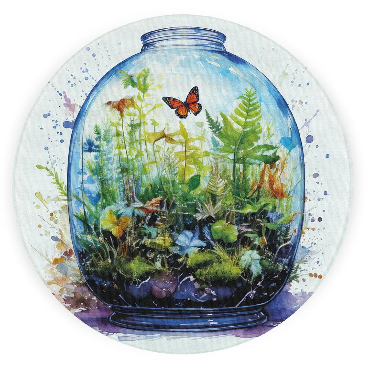 Image of Plant Terrarium Textured Glass Round Trivet&hellip;
