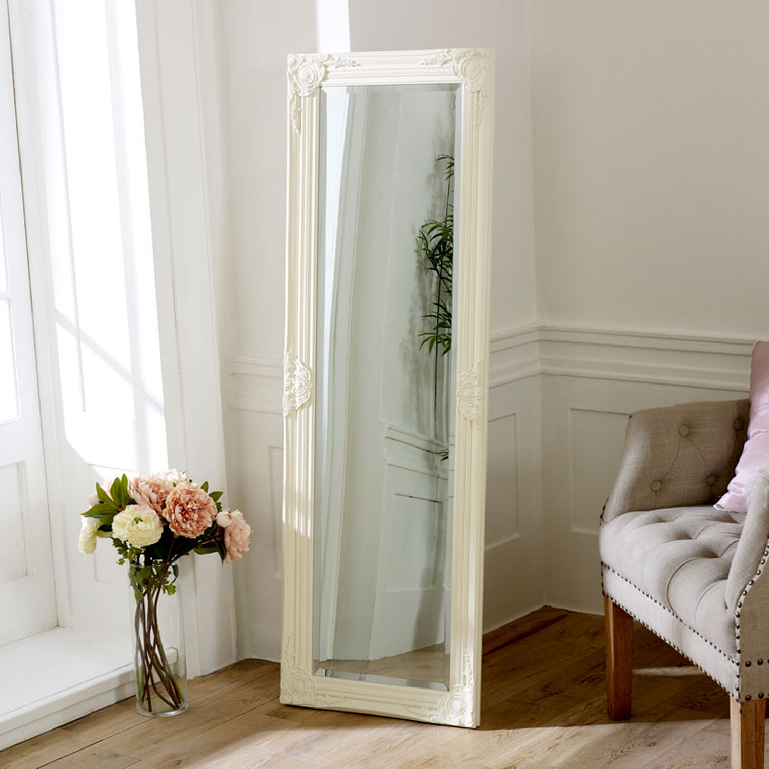 Image of Ornate Tall Slim Mirror - Cream