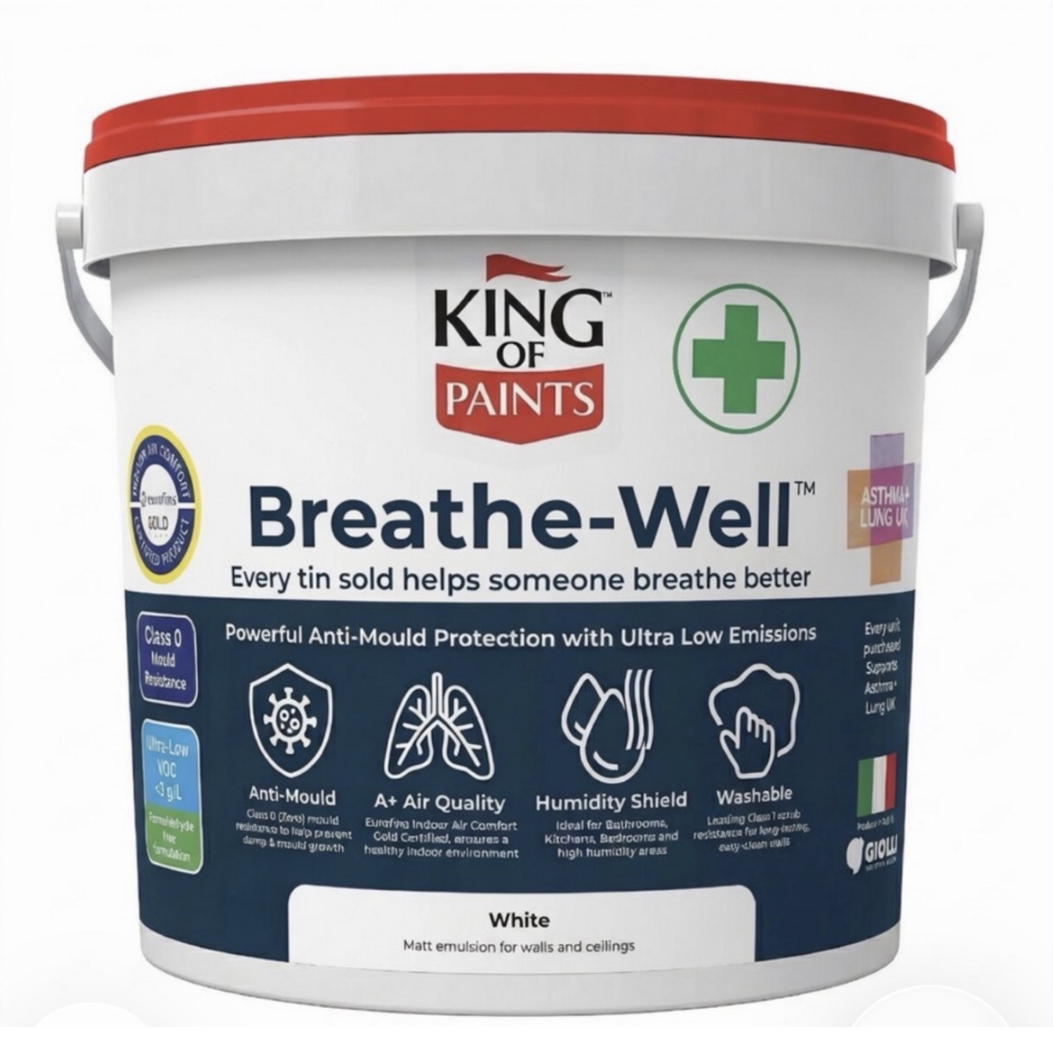 King Of Paints Anti-Mould-Resistant White Wall Paint Breathe-Well 5 Litres - White