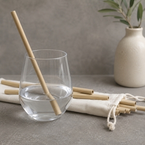 Bamboo Drinking Straws Pack of 12 with Cleaning Brush and Bag