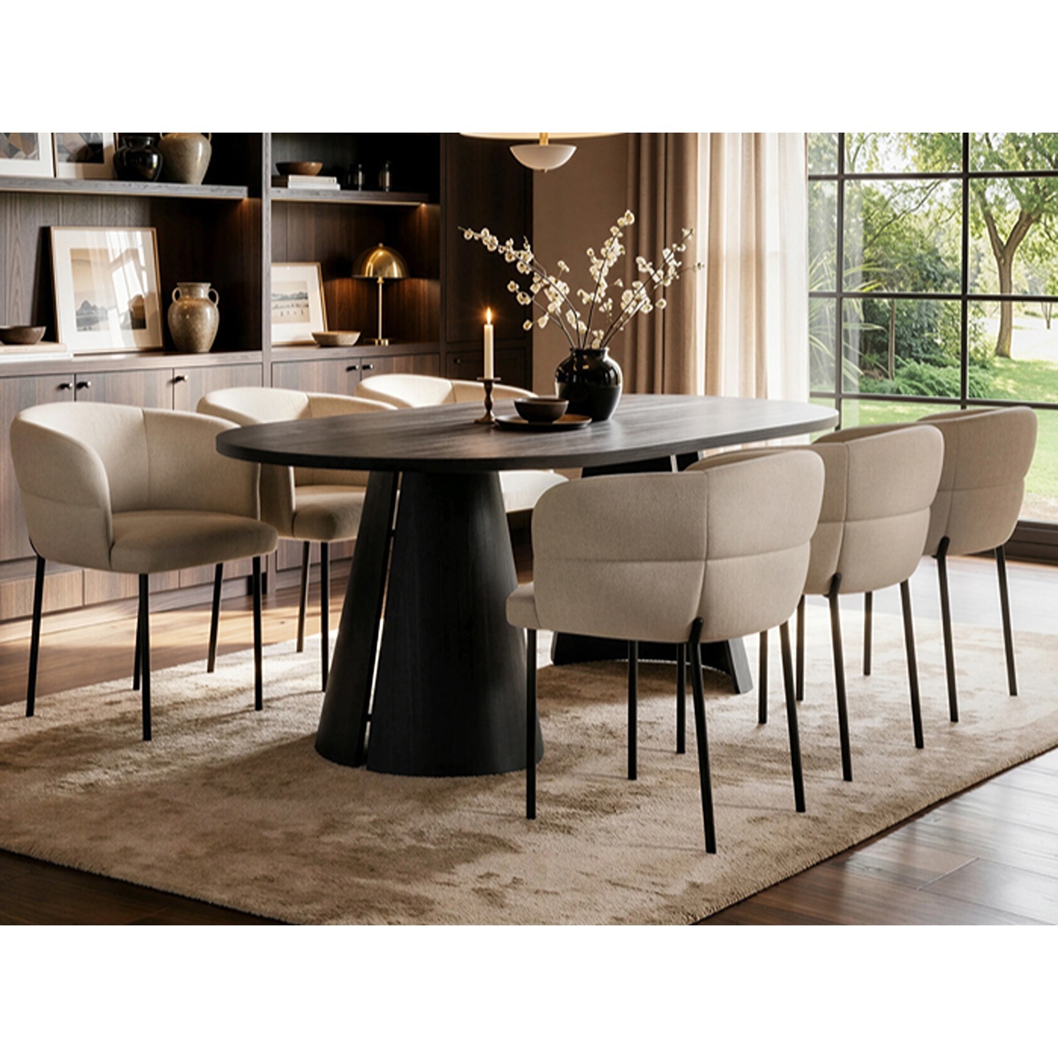 Solace+Co Ebony Black Extendable Dining Table With 6 Elise Chairs Beige - Black