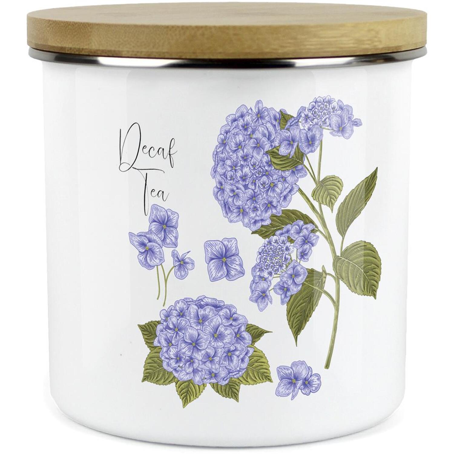 B&Q - Hydrangea Flower Kitchen Decaf Tea Storage CanisterFloral Garden Plants Metal Enamel Hot Drinks Storage Container - Image 2