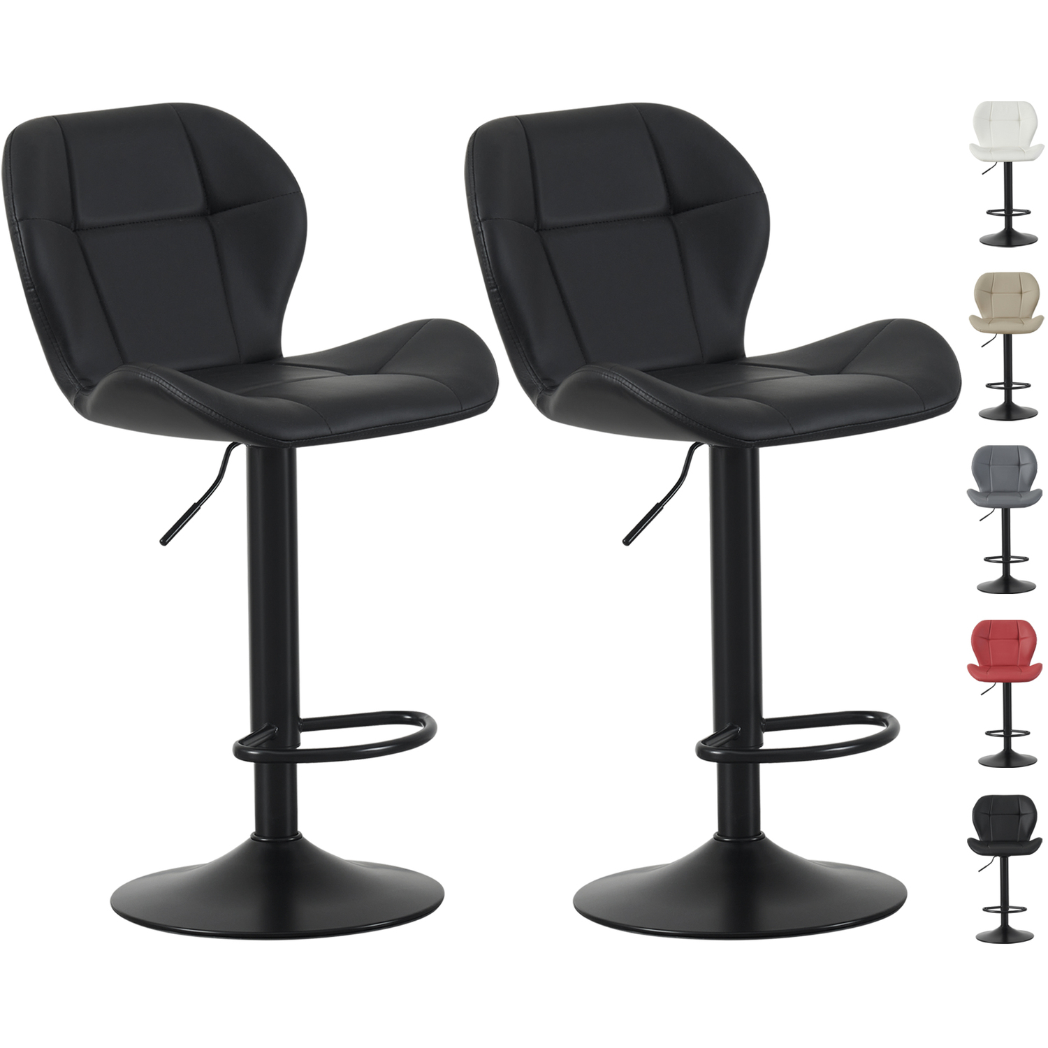 Mcc Direct Set Of 2 Height Adjustable Bar Stool Kitchen Breakfast Chairs Stacey - Black