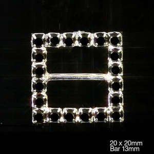 Pack of 10 Elegant Square Black Stone Ribbon Slider Buckles