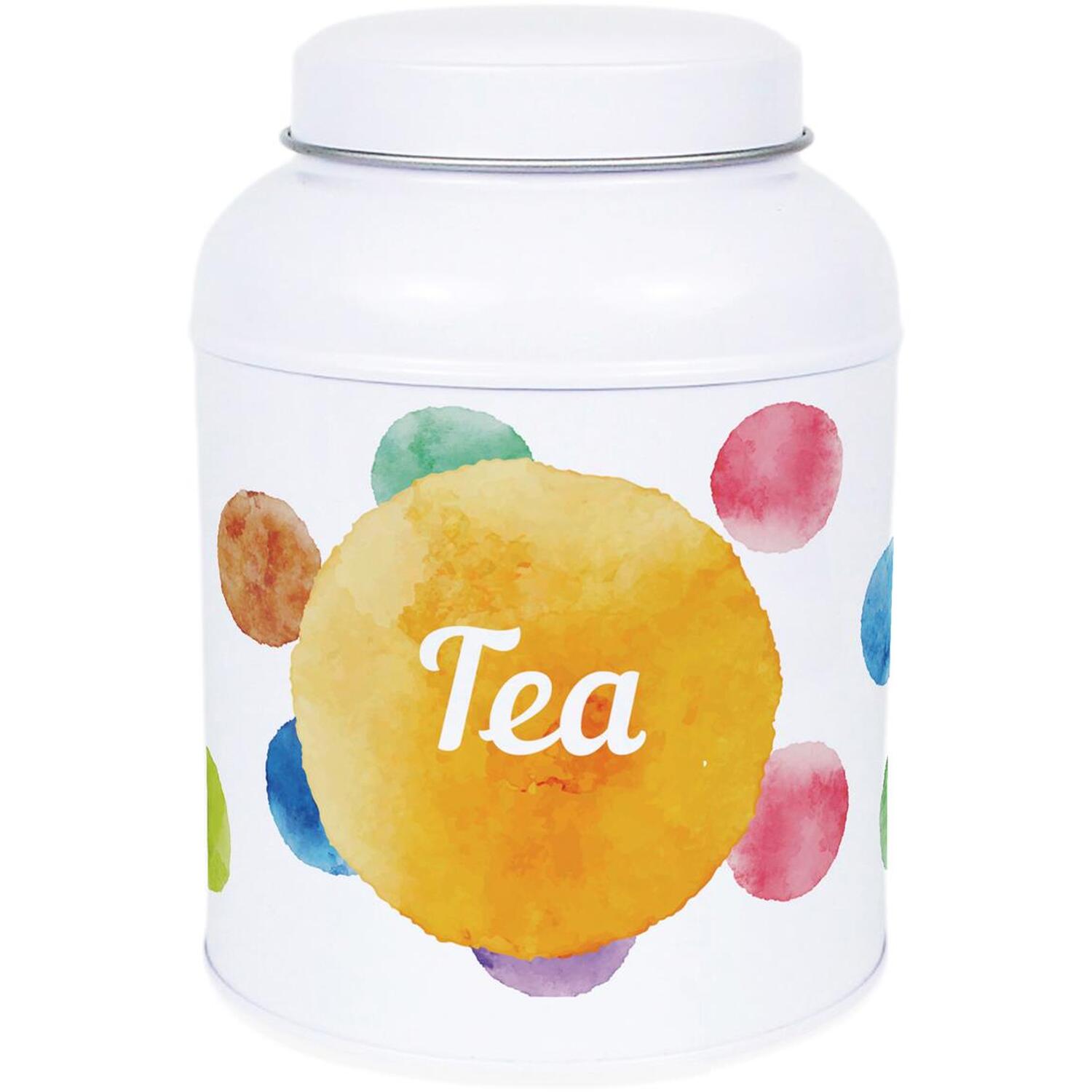 Colourful Polka Dots Tea Canister - Small Dome Lid Kitchen Storage Tin - Image 2