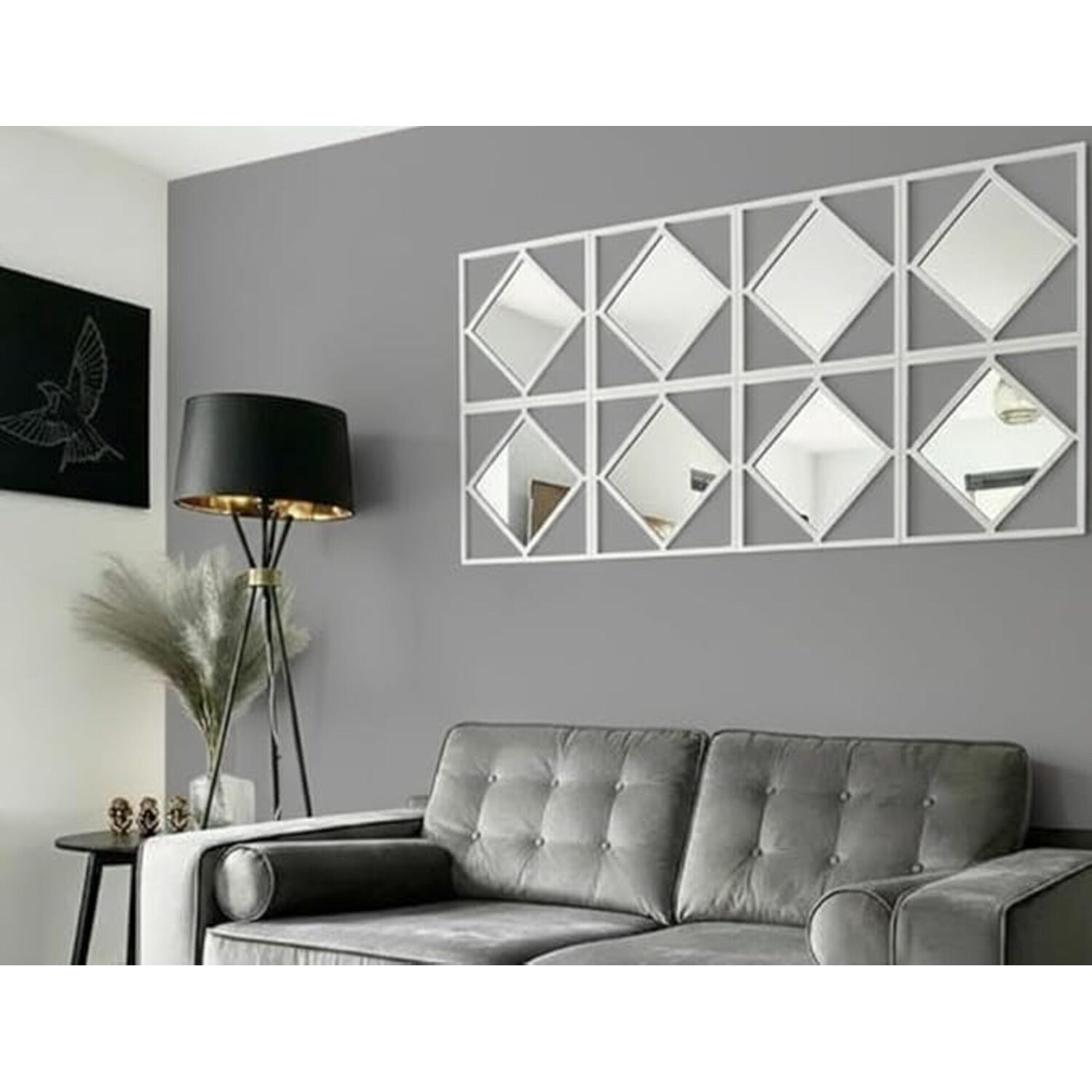 DEENZ Set Of 12 Square Diamond Shape Frame White Wall Art Mirror Modern Stylish Antique Design Home Décoration 40x40x1.2Cm