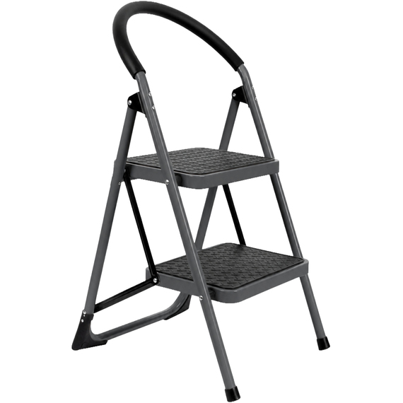 2 Step Premium Heavy Duty Steel Folding Ladder Grey