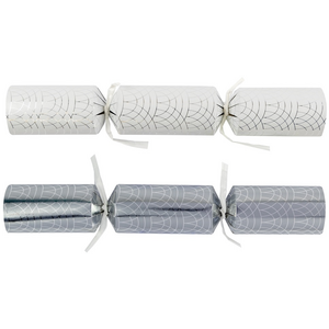 Pack of 50 Silver and White Geometric Pattern Christmas Dinner Crackers