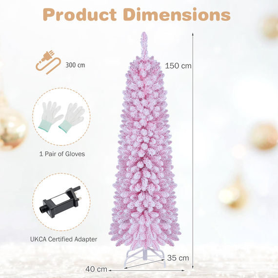 Costway 5 FT Pink Artificial Christmas Tree Pre lit Pencil Xmas Tree