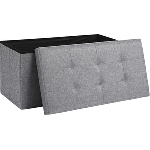 Storage Ottoman Padded Foldable Bench Chest with Lid, Light Grey Linen, Medium