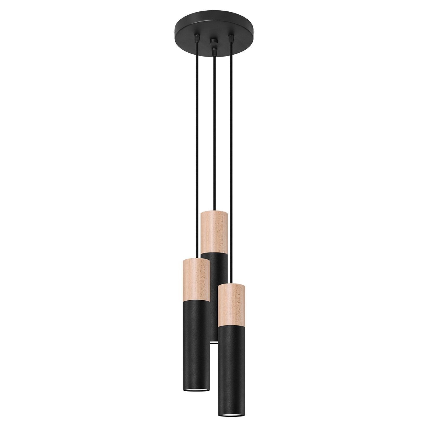 B&Q -  Luminosa Pablo Cluster Pendant Ceiling LightBlackNatural Wood3X Gu10 - Image 3