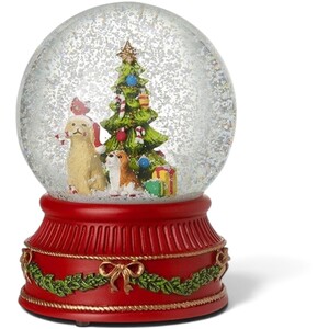 Dogs Around Christmas Tree Musical Snow Globe