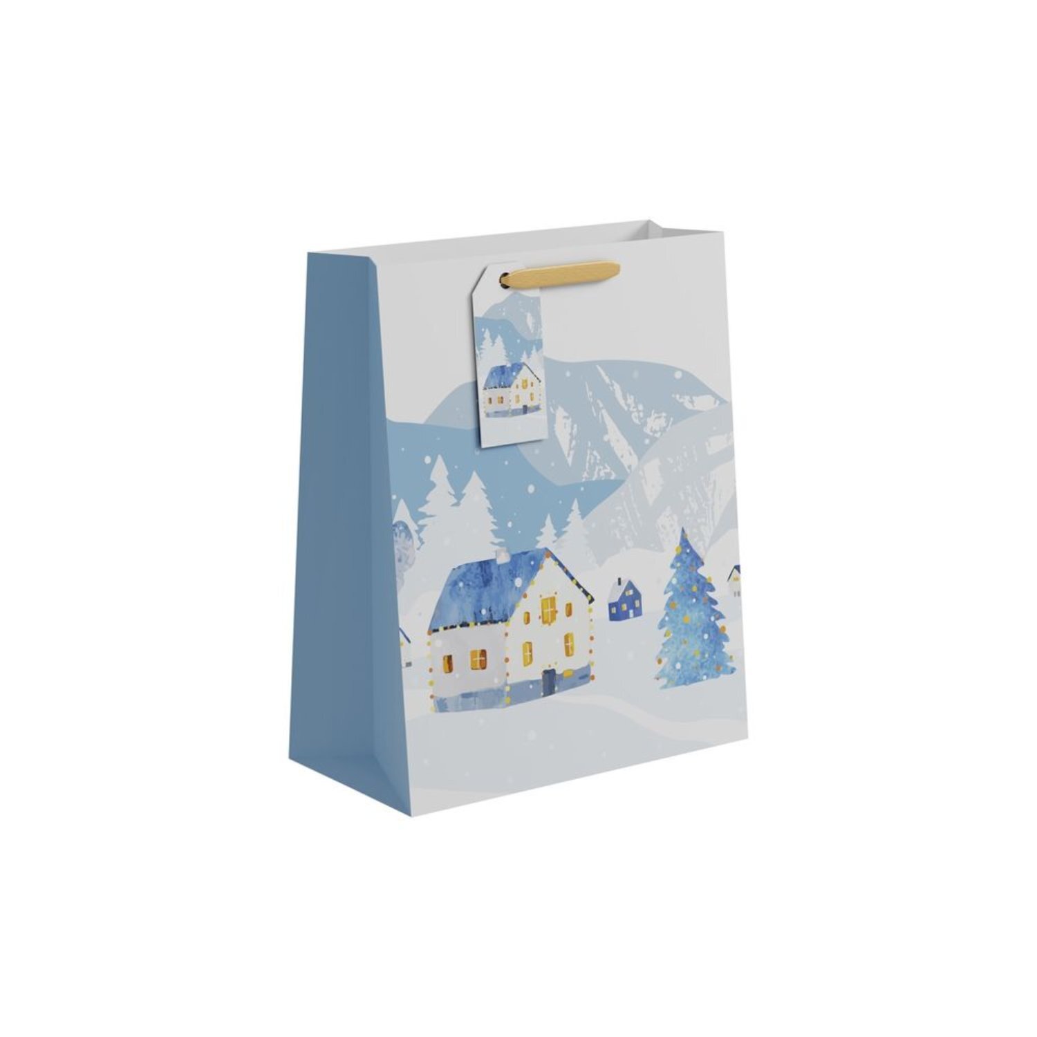 Kdmd Snowy House Scene Gift Bag Large 6 Pack - Blue