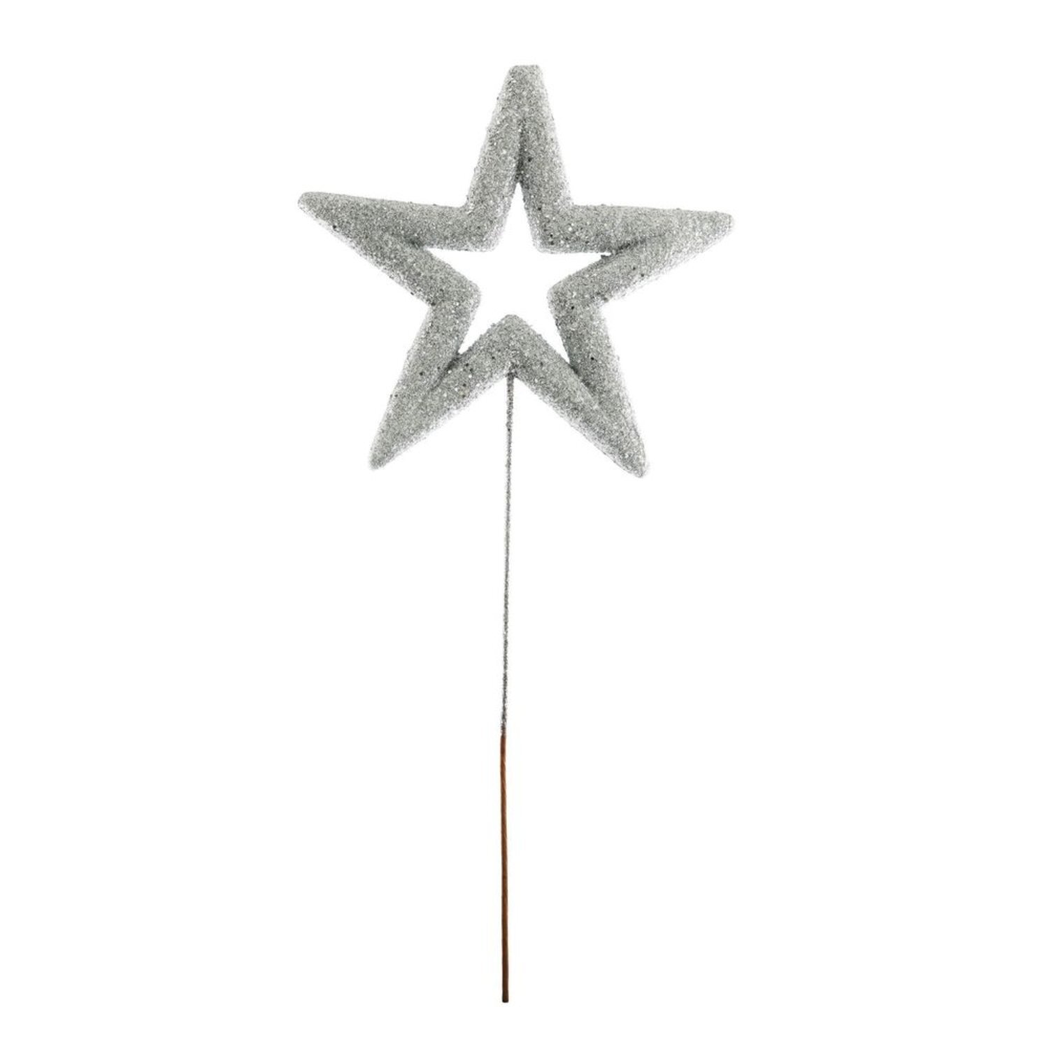 Kdmd Silver Glitter Star On Stem Spray - Silver
