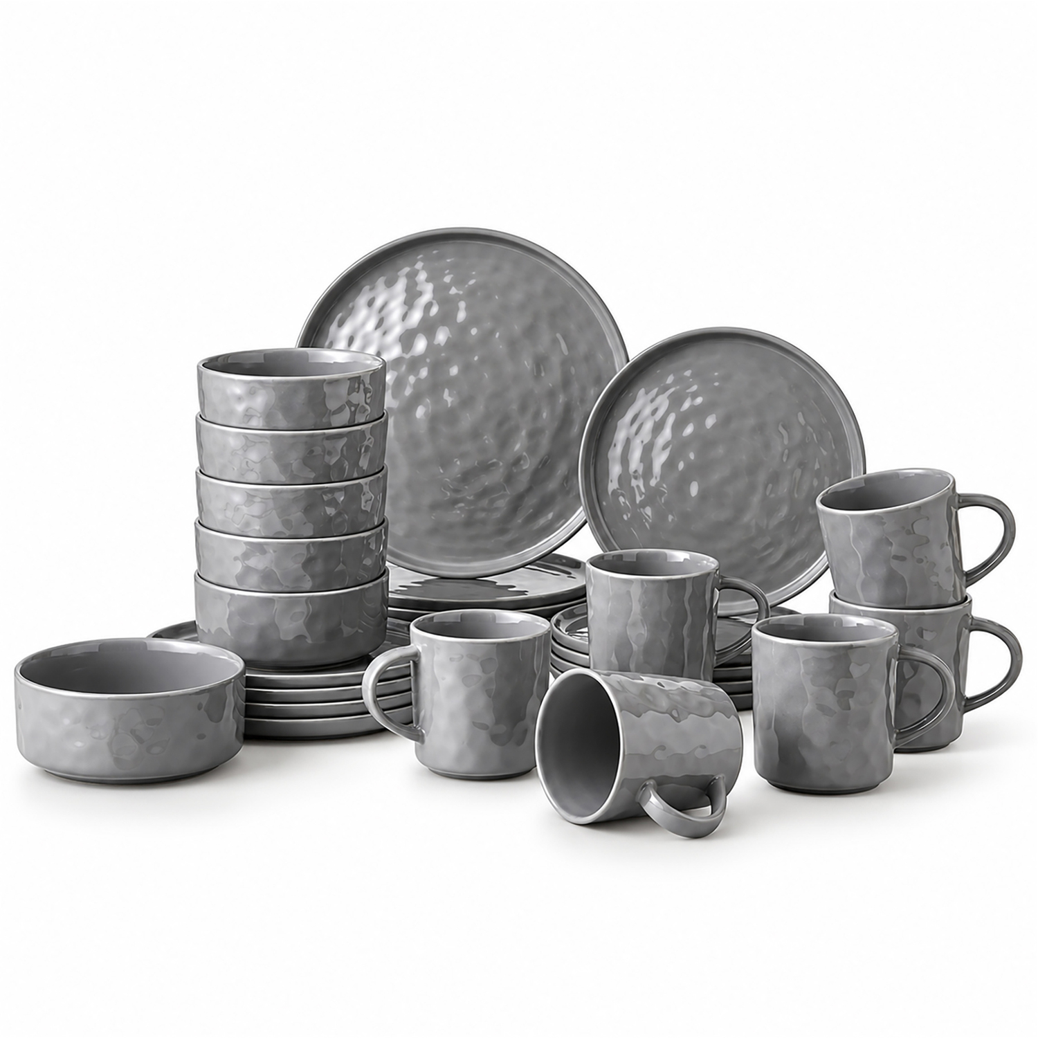 Simpa Unisex Grey Artisan Hammered Range Stoneware Dinner Set In | : Size 24 Pack - Image 2