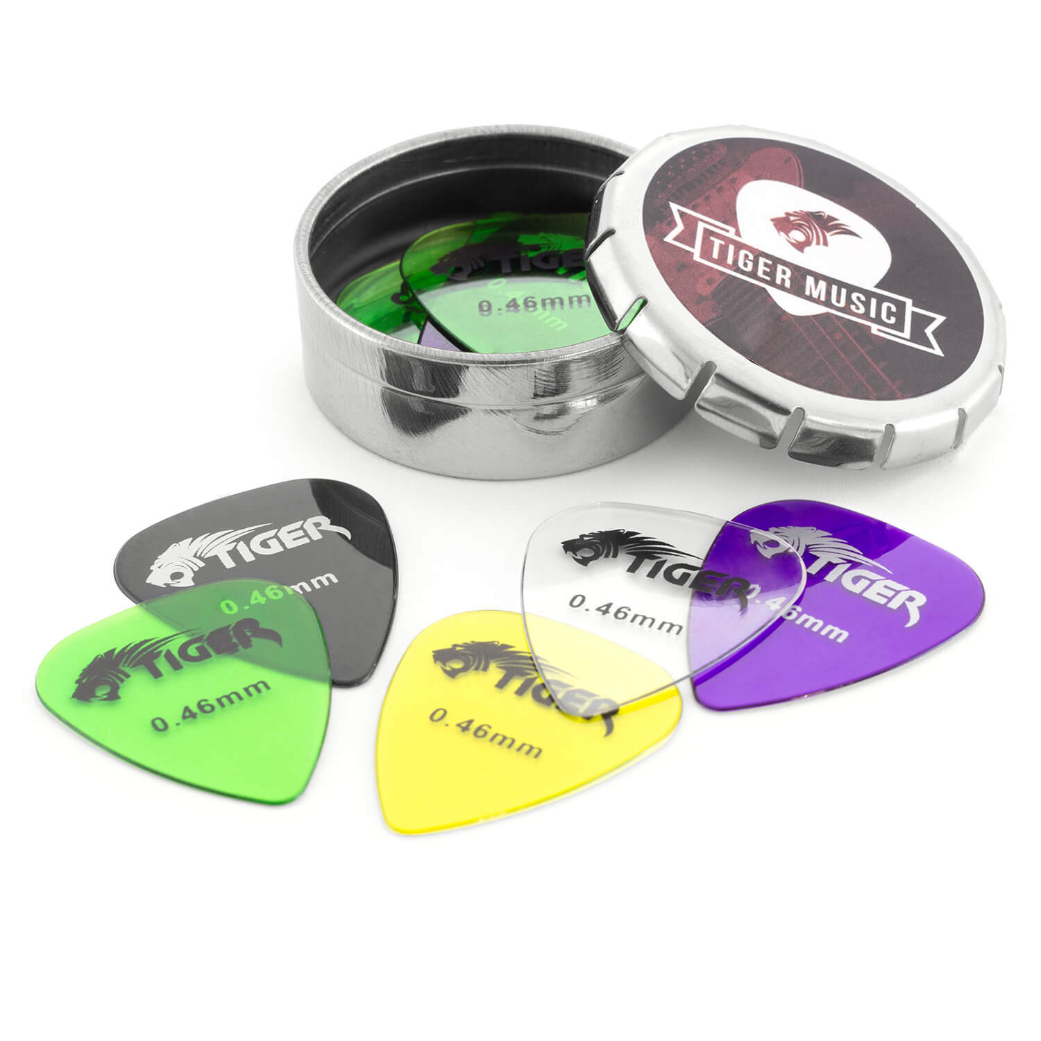 Tiger Music Guitar Plectrums With Pick Tin - 12 Gel - Neutral