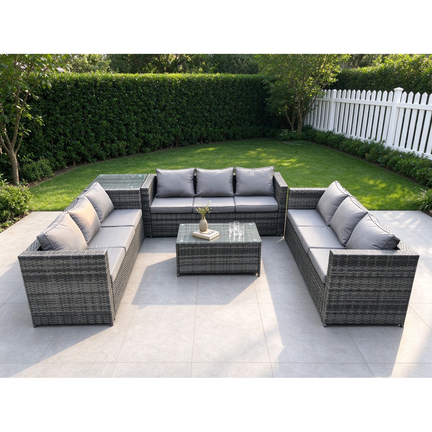 B&Q - 9 Seater Outdoor Lounge Sofa Set Wicker Pe Rattan Garden Furniture Set With Oblong Coffee Table Side Table - Image 2