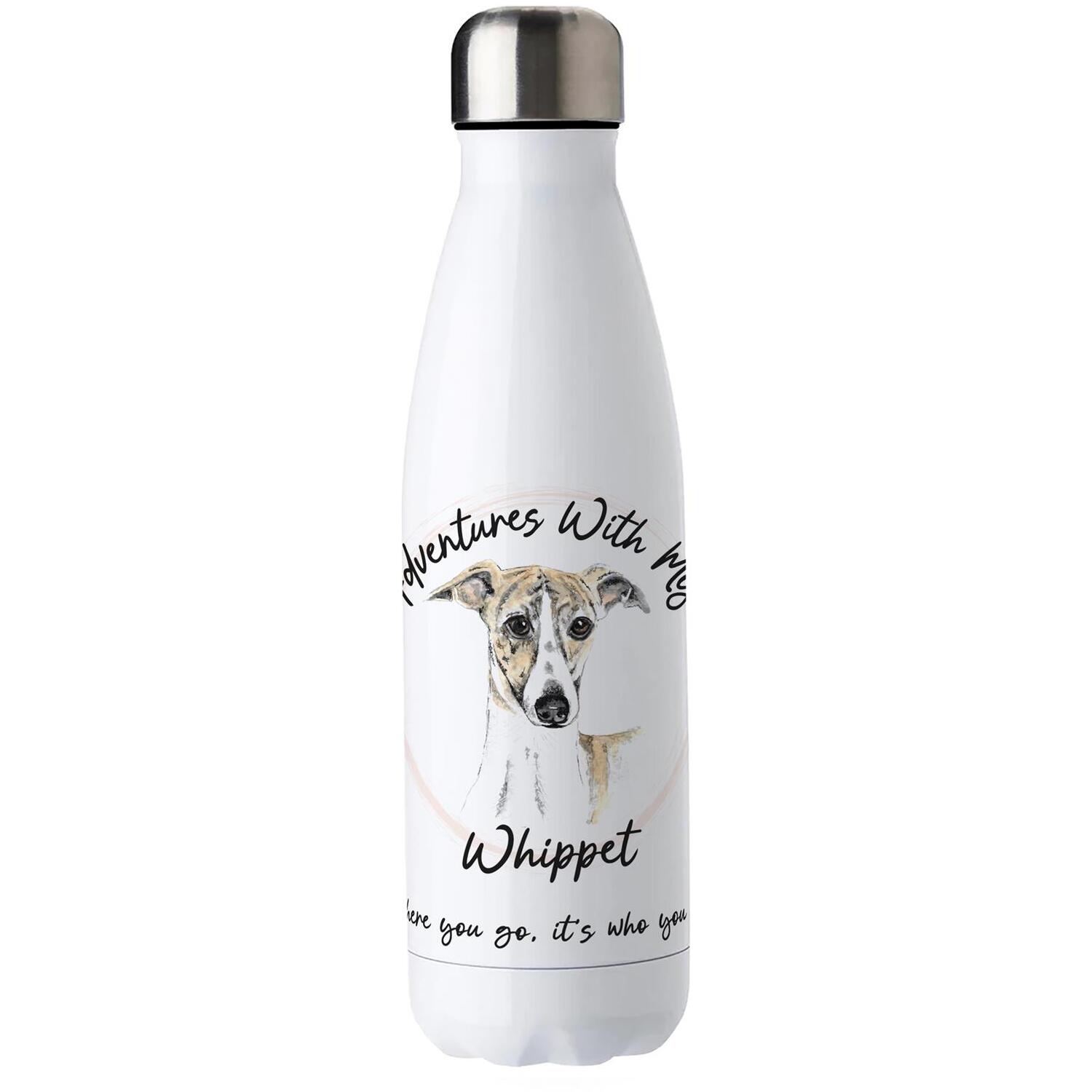 Purely Home Dog Adventures Whippet Stainless Steel Water Bottle - White