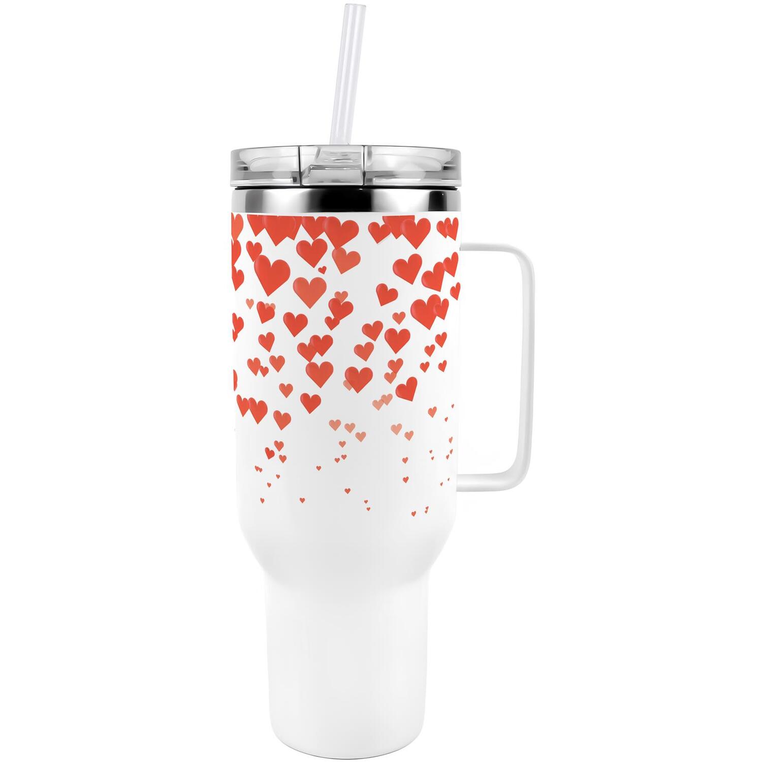 B&Q -  Red Valentine's Hearts40Oz Stainless Steel Xl Travel Cup With Straw And Lid - Image 3