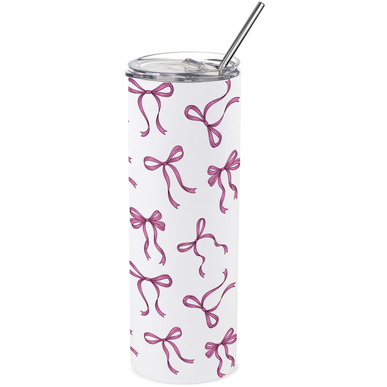 Purely Home Pink Bows Stainless Steel Travel Tumbler With Straw
