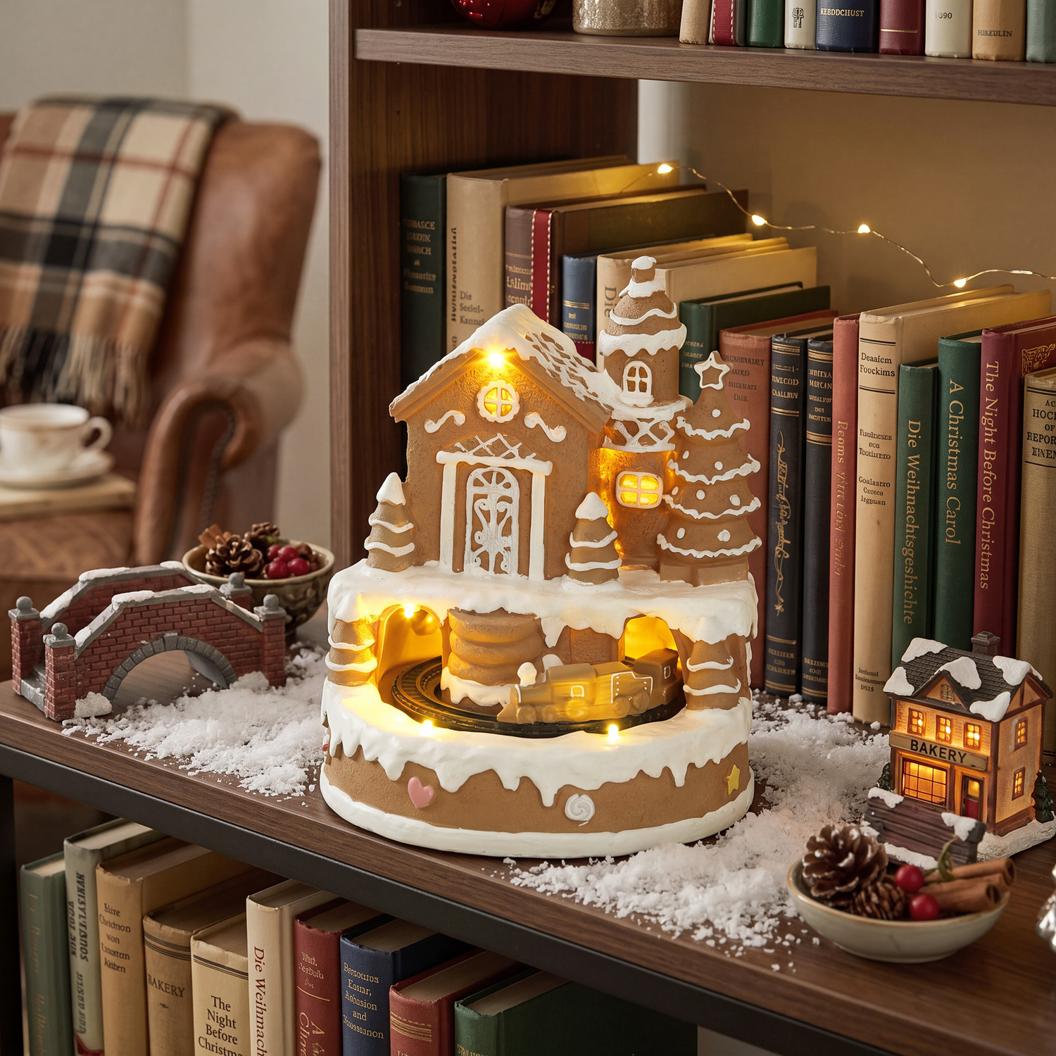 Homcom Unisex Brown Christmas Gingerbread House With Led Lights, Music In - Image 4