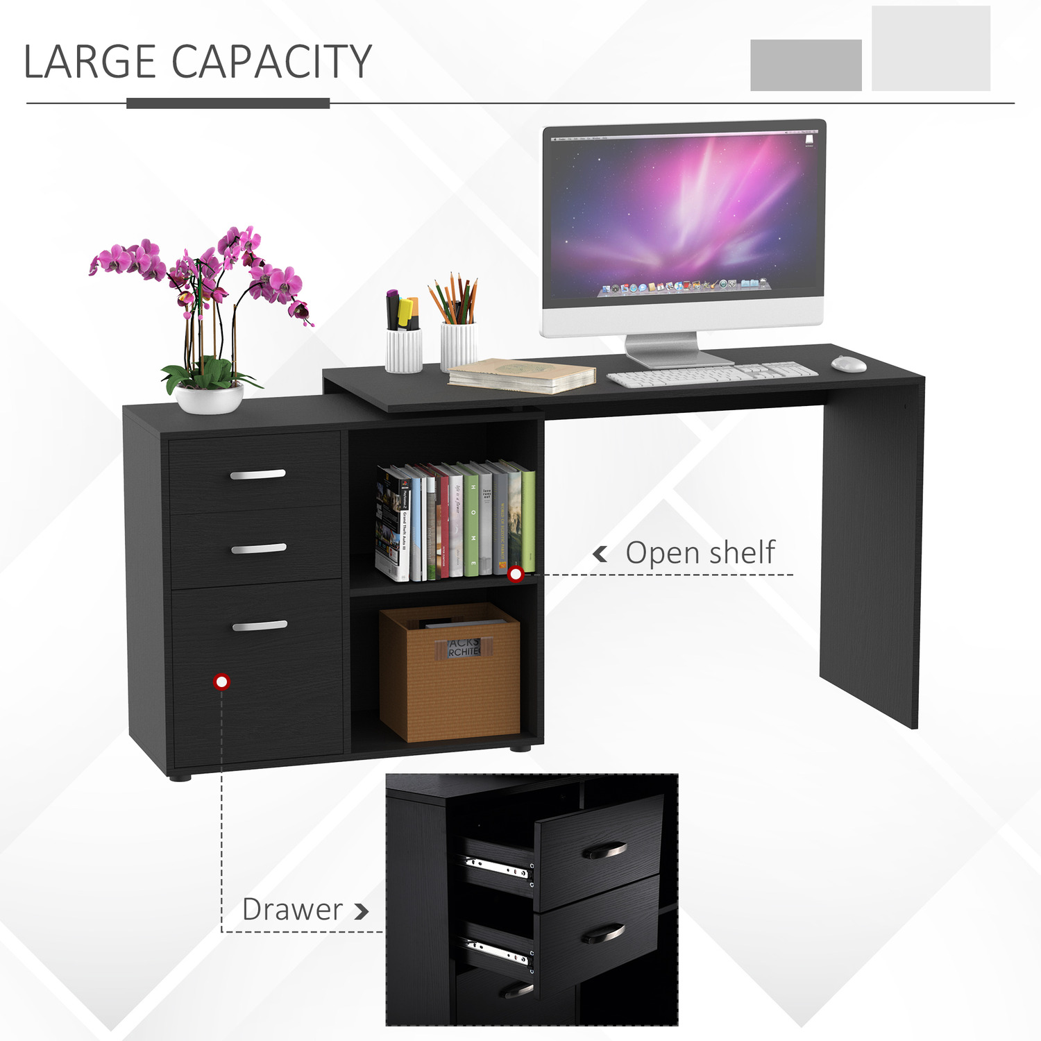 Homcom Computer Desk Table Workstation L Shape - Black